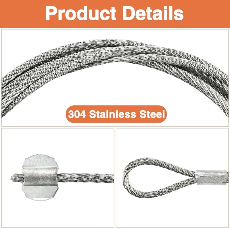 HEMRUNK 11.5FT Garage Door Cable for 10FT Door 11 Feet 6 Inches Heavy-Duty 304 Stainless Steel Torsion Spring Wire 1 Pair - Image 3